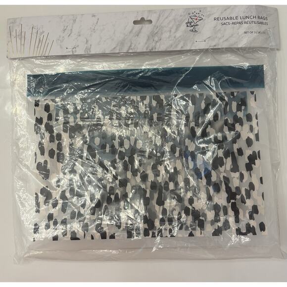 Chic & Tonic Reusable Lunch Bags Set Of 3 Freezer Safe BPA Free New In Package - Picture 1 of 7